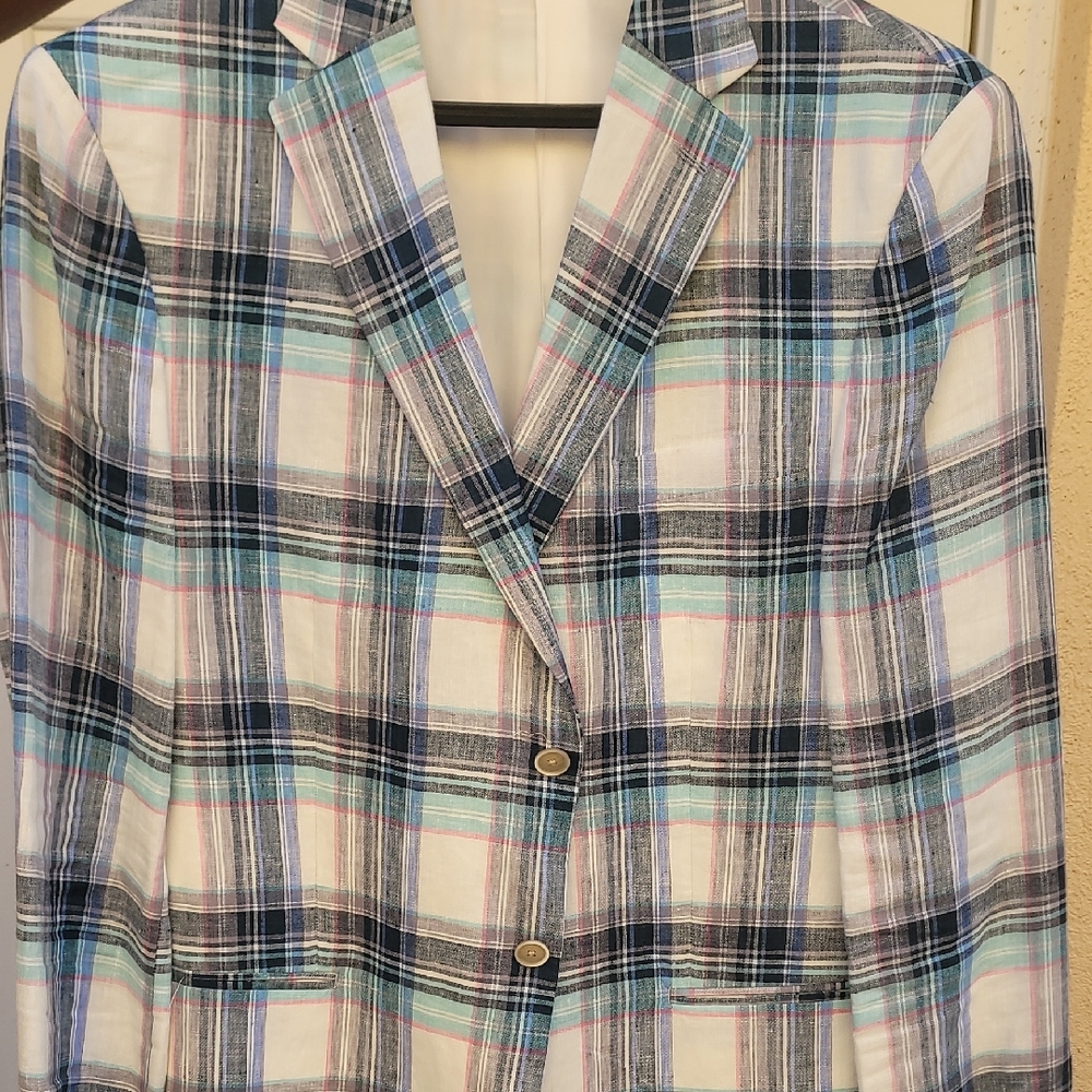 Plaid Blazer in Blue and White